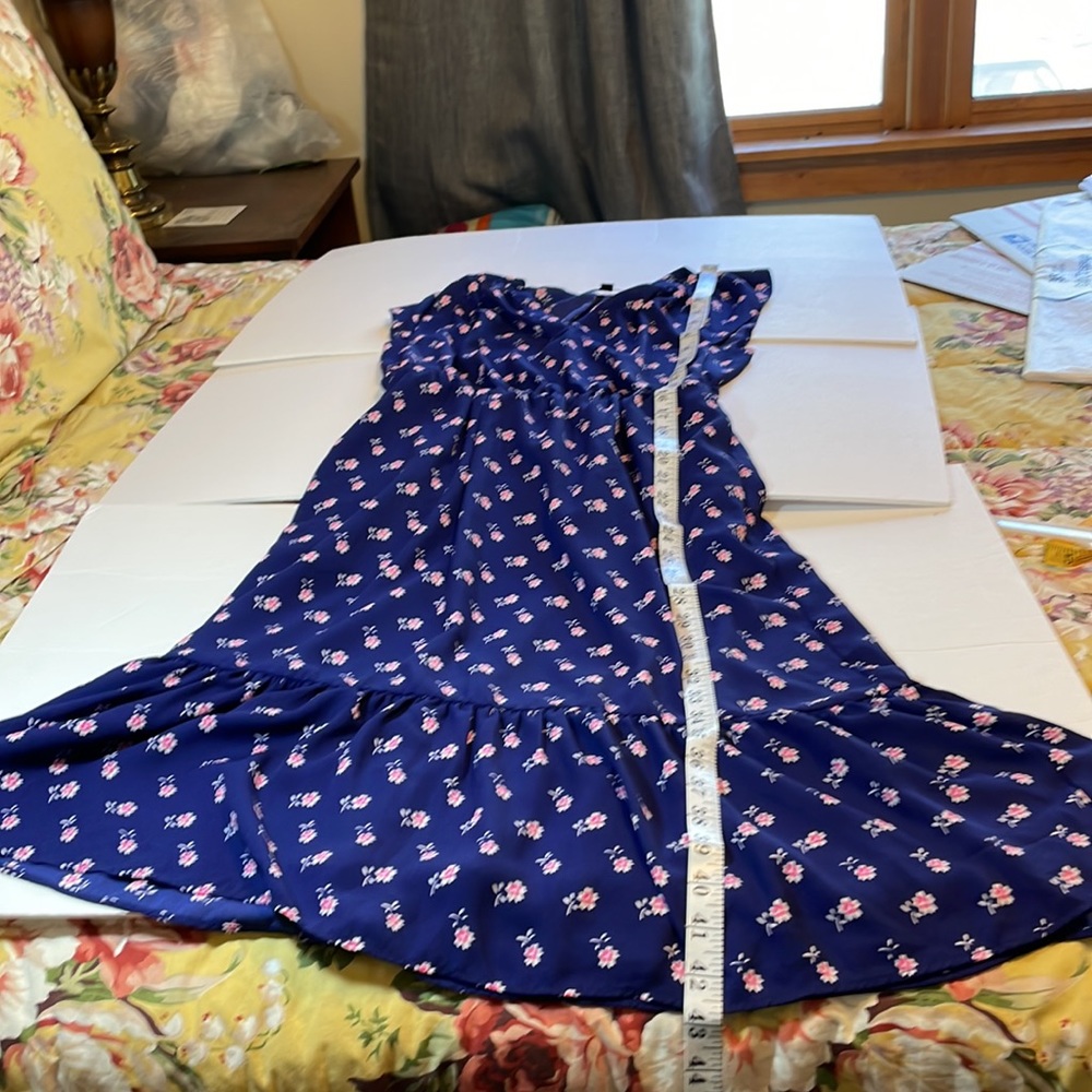 J Crew Sleeveless Navy and Pink Floral Dress with Bottom Ruffle XS - Picture 15 of 15